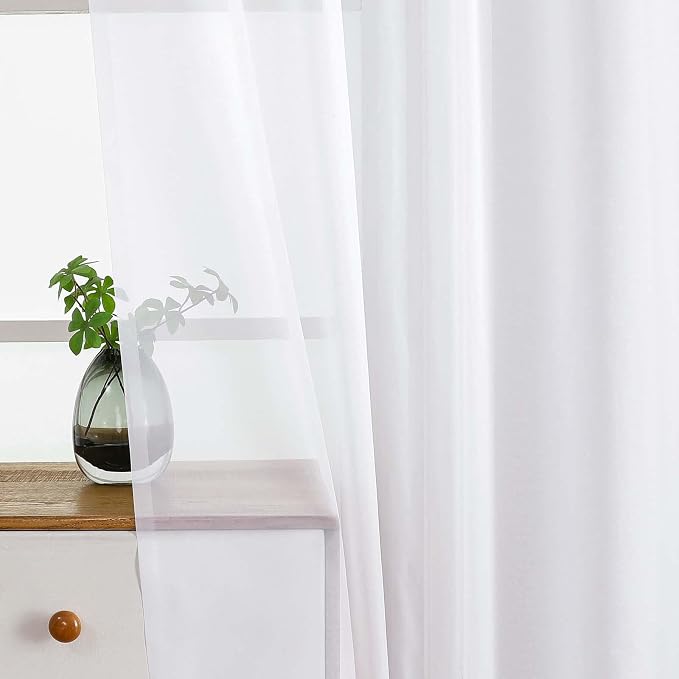 White Window Sheer Curtains 45 Inches Length, Voile Short Curtains - Image 5