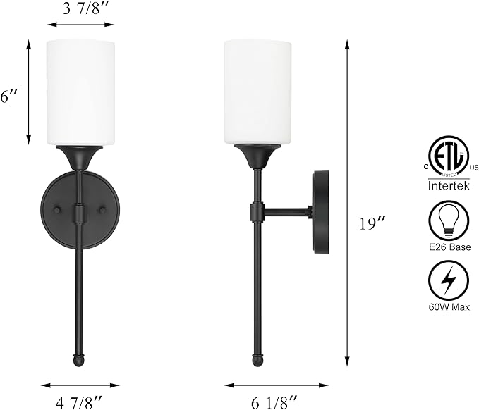 XiNBEi Lighting Wall Sconce, Bathroom Vanity Light with Glass, Wall Fixture Matte Black Finish for Bathroom XB-W1216-MBK