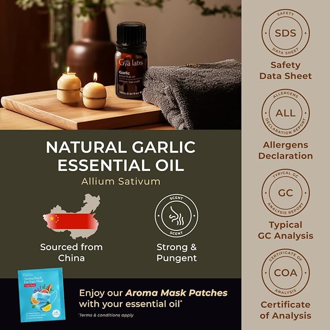 Gya Labs Garlic Essential Oil for Diffuser - 0.34 Fl Oz - 100% Pure Natural Garlic Oil for Skin, Hair, Candle Making Scent