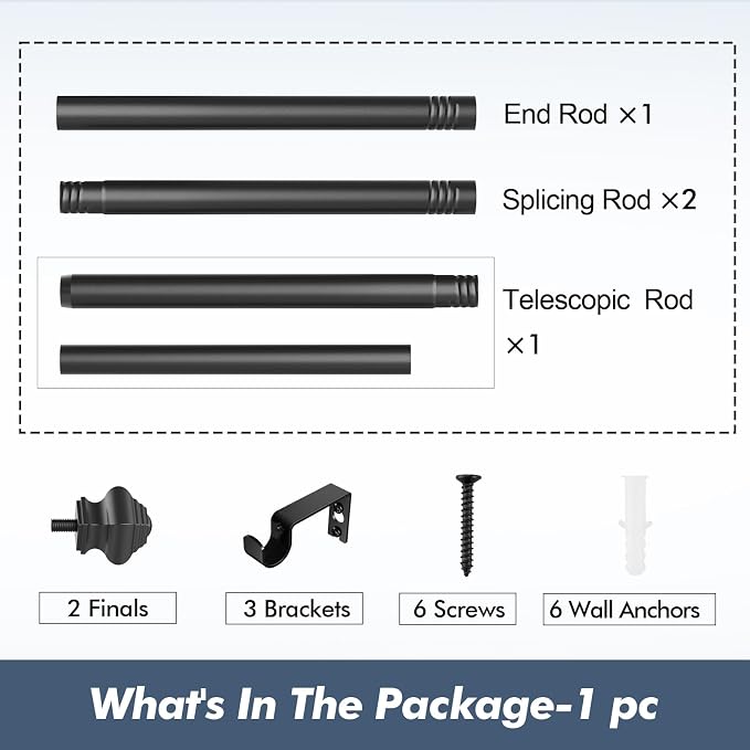 Curtain Rods for Windows 36-78 inch, 5/8 inch Matte Black Curtain Rod - Image 6