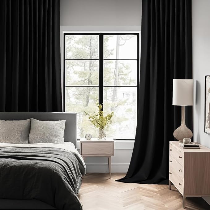 MIULEE Black Back Tab Blackout Curtains 52x132 Inch Length 2 Panels Set | Rod - Image 2
