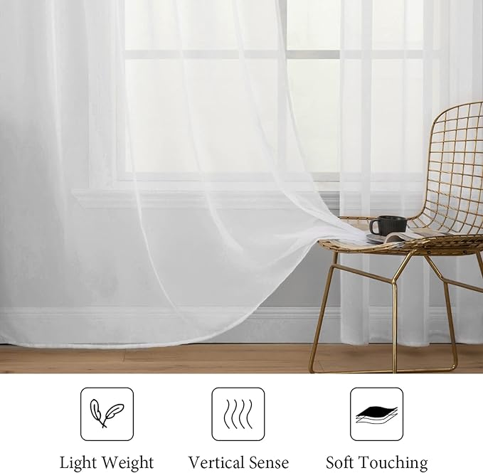 MIULEE Short White Sheer Curtains 45 Inches Long, 54 X 45 Inches, 2 Panels | - Image 4