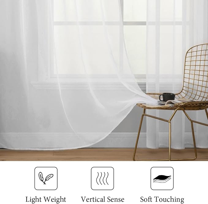 MIULEE White Sheer Curtains 90 Inches Long, 54 X 90 Inches, 2 Panels | Solid - Image 4