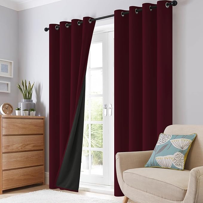 SimpleHome Wine red 100% Blackout Curtains Room Darkening Living Room 84L | - Image 8
