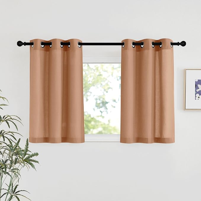 NICETOWN Burnt Orange Linen Kitchen Window Curtains Over Sink, Grommet Thick by NICETOWN