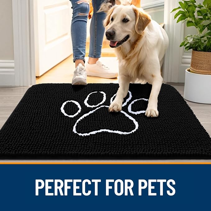 OLANLY Dog Door Mat for Muddy Paws 30x20, Paw Print Design Chenille Mud Mat | - Image 6