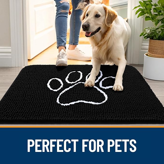 OLANLY Dog Door Mat for Muddy Paws 59x20, Paw Print Design Chenille Mud Mat | - Image 6