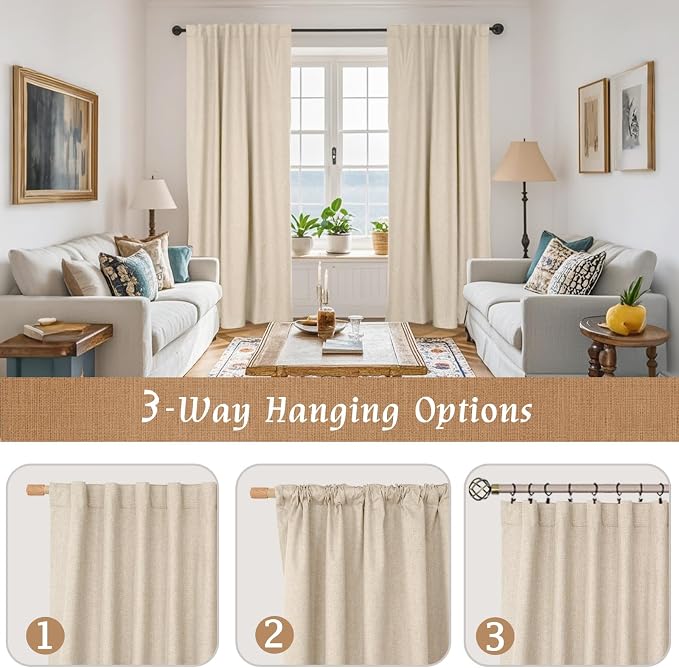 84 Inch Length 100% Blackout Linen Curtains - Image 9
