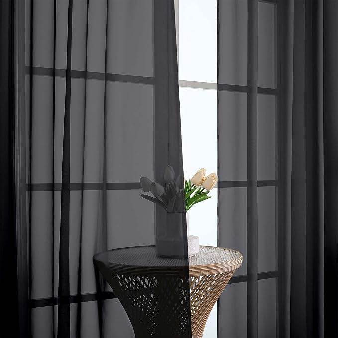 Chyhomenyc Extra Long Black Sheer Curtains 108 Inches Long 2 Panels, Light - Image 6