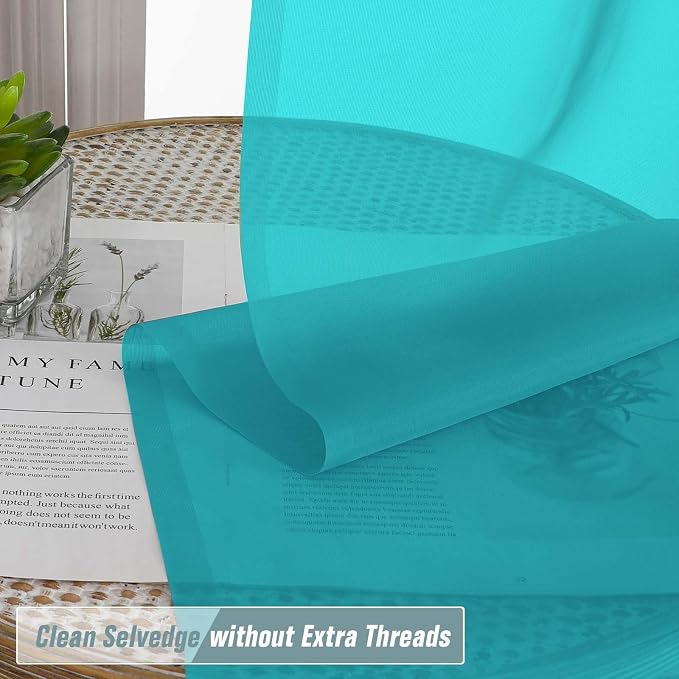 Turquoise Sheer Curtains for Window 72 inches Long 2 Panels Set, Soft Airy - Image 2
