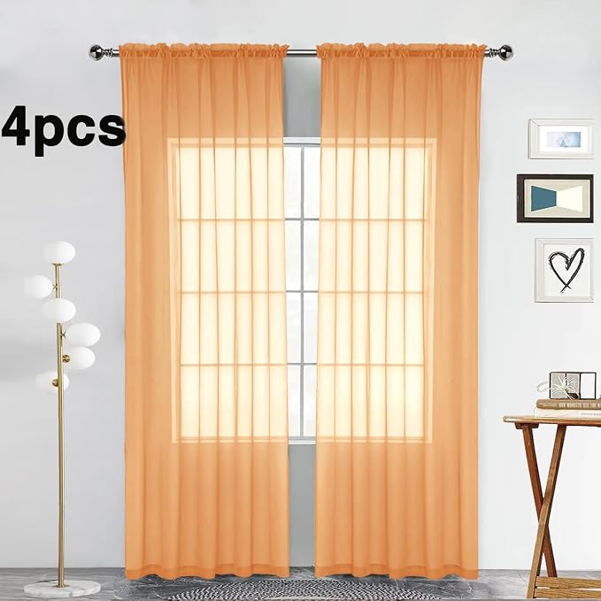 SpaceDresser Beige Sheer Curtains 4 Panels Rod Pocket Semi-Sheer Curtain 84 - Image 2