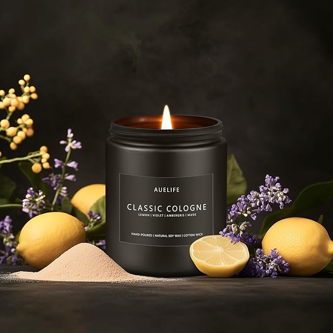 Classic Cologne Candle | Candles for Men - Men's Cologne Scent, Gifts for Men - Soy Candles for Home Scented, Aromatherapy Candle Home Fragrance Decor - 7oz Black Jar, Long Lasting