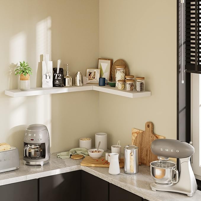 BAMEOS Floating Shelf,Wall Shelf,Decor Wall Mounted Shelves,Hanging Shelf Set for Bathroom Kitchen Living,Kitchen,Room Bedroom Storage (White, 47x9)