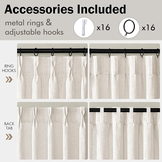 MIULEE 102 Inches Long Pinch Pleated Thick Linen Curtains 2 Panels - Image 8