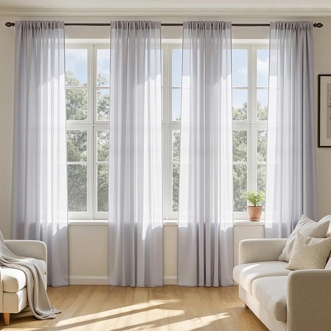 MIULEE Greyish Lilac Sheer Curtains 84 Inches Long, 4 Panels Set, Rod Pocket by MIULEE