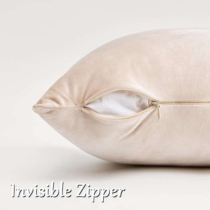 GIGIZAZA Velvet Pillow Covers 20x20 Decorative Pillows Pack of 2 Beige | - Image 4