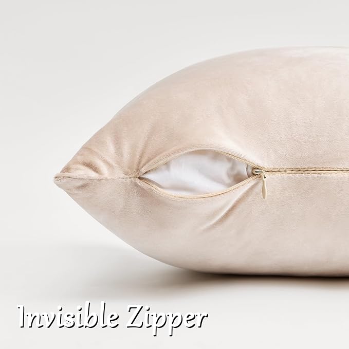 GIGIZAZA Velvet Pillow Covers 16x16 Decorative Pillows Pack of 2 Beige | - Image 4