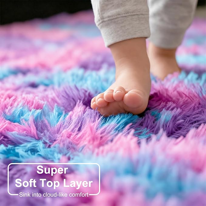 Amdrebio Pink Blue Purple Fuzzy Area Rug 5x7 - Image 4