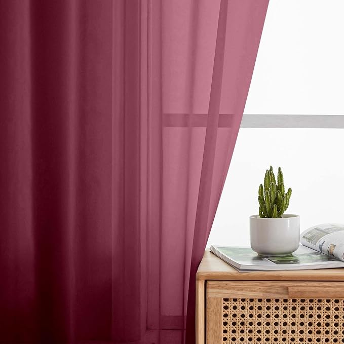 Burgundy Valances for Windows, Burgundy Sheer Curtains 14 Inch Length 2 Pack - Image 8