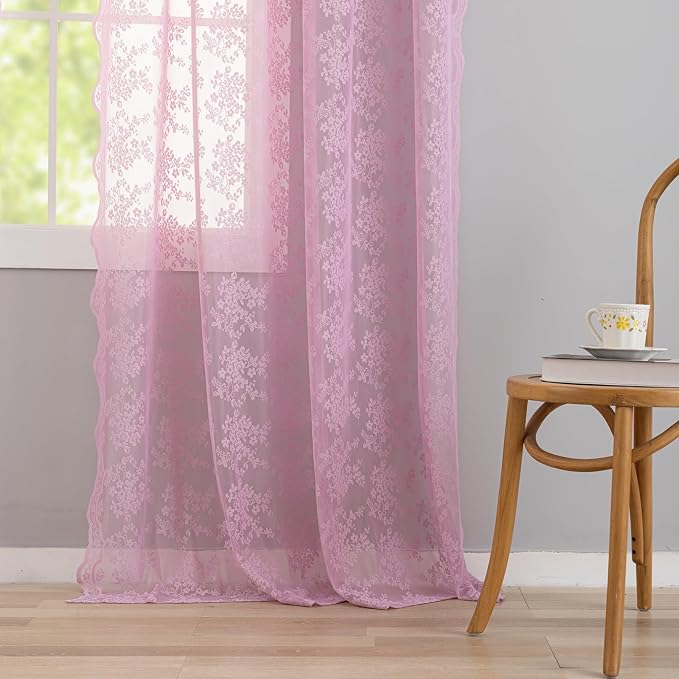 YJ YANJUN Vintage Lace Curtains 96 Inches Long-Victorian Floral Pattern Lilac - Image 4