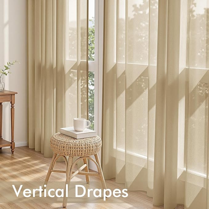 MIULEE Beige Sheer Curtains 108 Inches Long 4 Panels 54 x 108 Inches | Light - Image 5