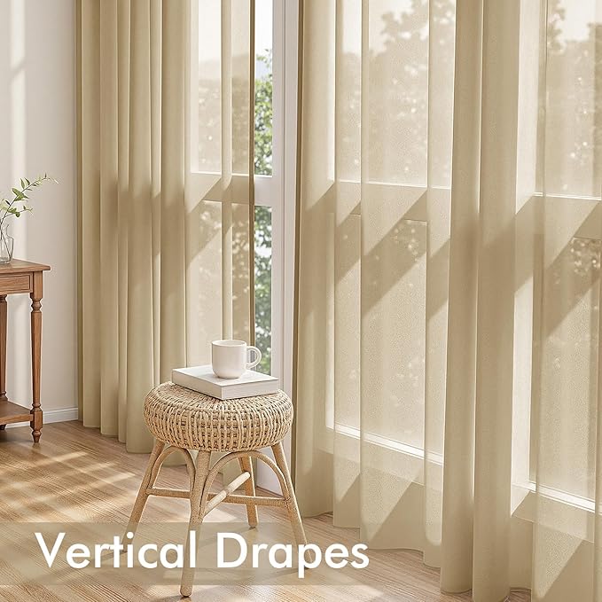 MIULEE Beige Sheer Curtains 63 Inches Long 4 Panels 54 x 63 Inches | Light - Image 5