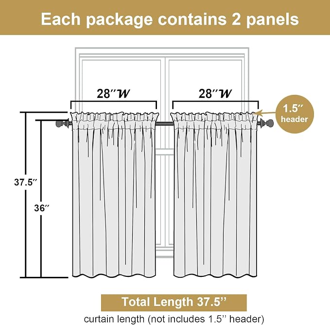 Lecloud Leia Navy Blue Sheer Kitchen Curtains 36 Inch Length 2 Panels, Jacquard - Image 3