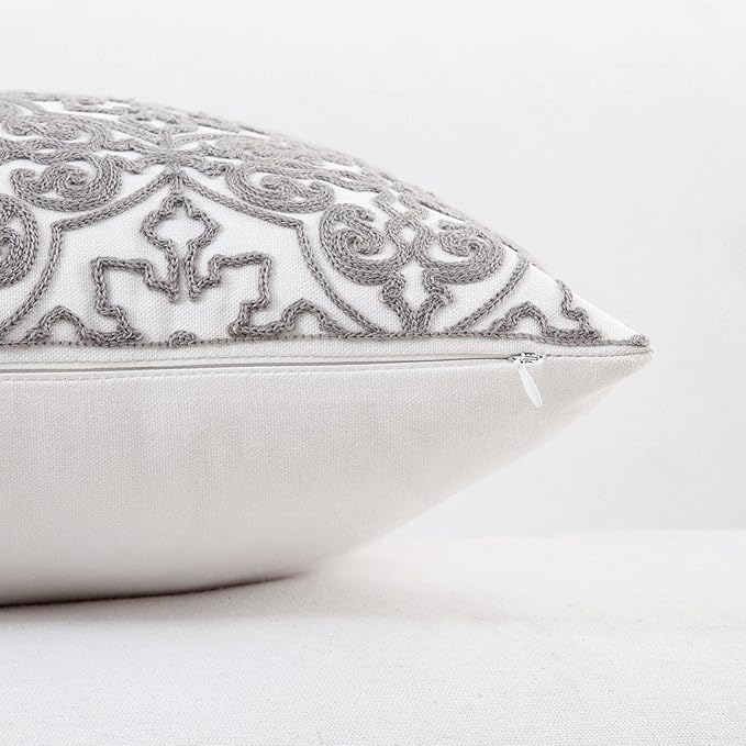 HWY 50 Grey Gray Decorative Throw Pillow Covers 18x18 Inch, Pack of 2 Embroidered Cotton Farmhouse Cushion Cover Pillow Case for Sofa Couch Living Room Bed Bedroon, Modern Pattern