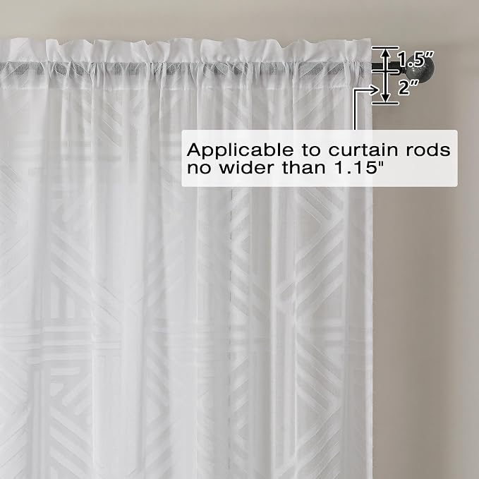 Simplebrand Semi Sheer White Curtains 30 Inch Length 2 Panels, Geometric - Image 5