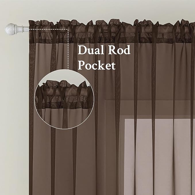 MIULEE Short Chocolate Brown Sheer Curtains 45 Inches Long, Light Filtering - Image 2