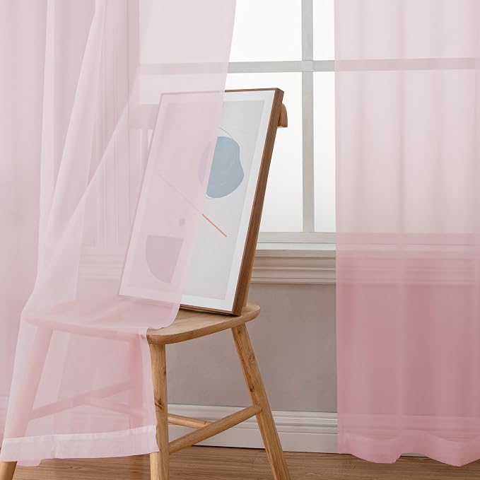 OWEINE Sheer Curtains 84 Inches Long 2 Panels Set, Rod Pocket Fimly Voile Solid - Image 3