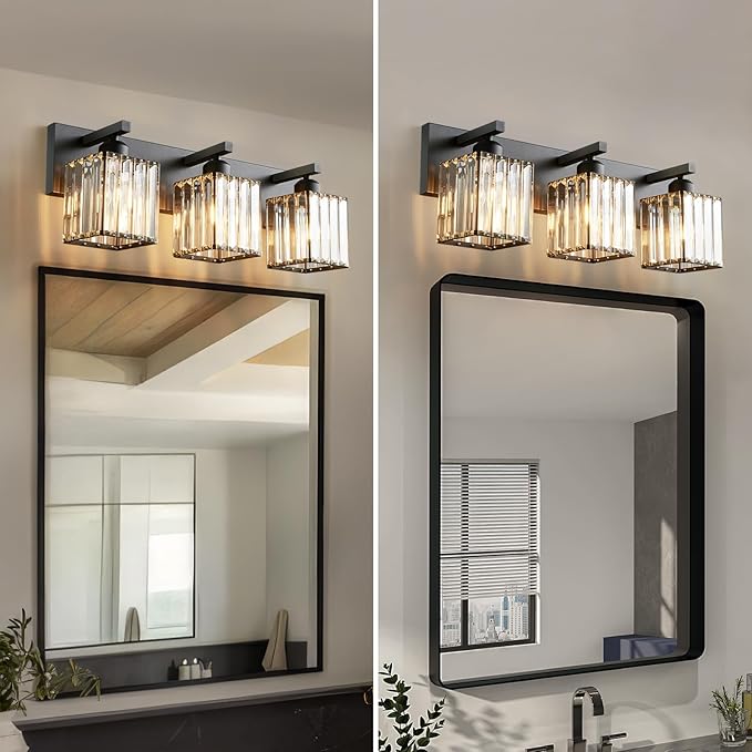 Modern Bathroom Vanity Light 3-Lights Modern Black Crystal Wall Light Bathroom Vanity Light Fixtures