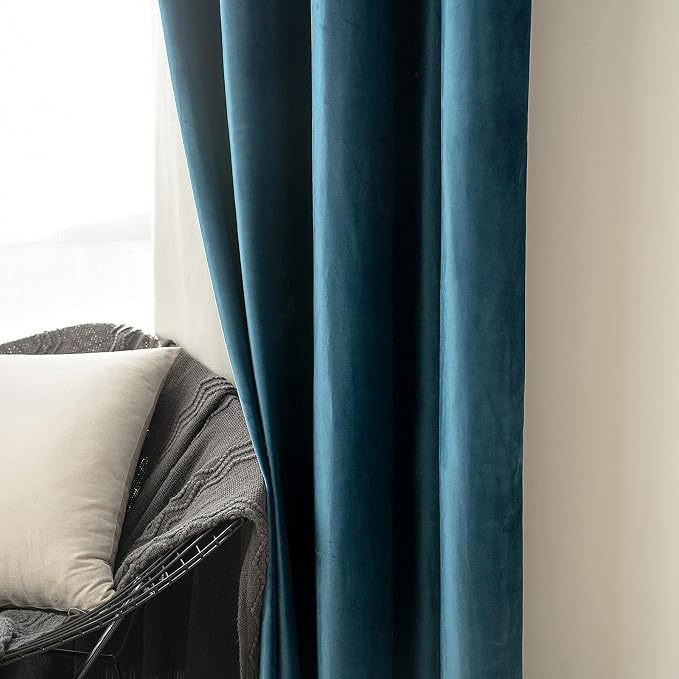 MIULEE Blue Velvet Curtains 63 Inches Length Blackout Curtains Thermal - Image 6