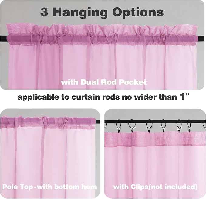 Chyhomenyc Pink Sheer Curtains 63 Inches Long 2 Panels, Light Filtering Bright - Image 5