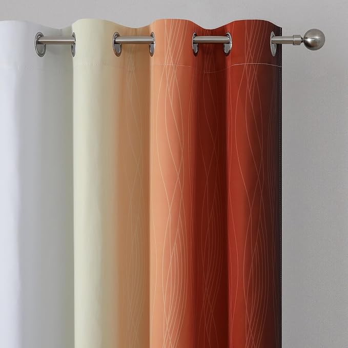 Estelar Textiler Burnt Orange and Greyish White Ombre Blackout Curtains 84 Inch - Image 4