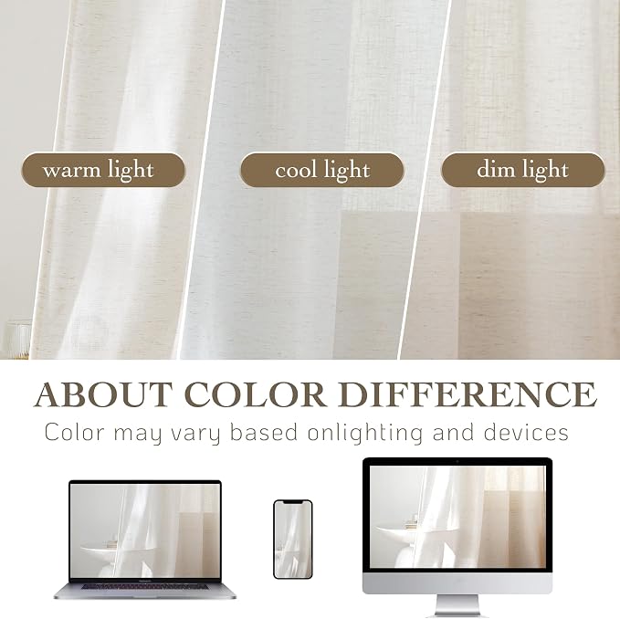 RYB HOME Farmhouse Boho Linen Sheer Curtains 90 inches Long - Image 8