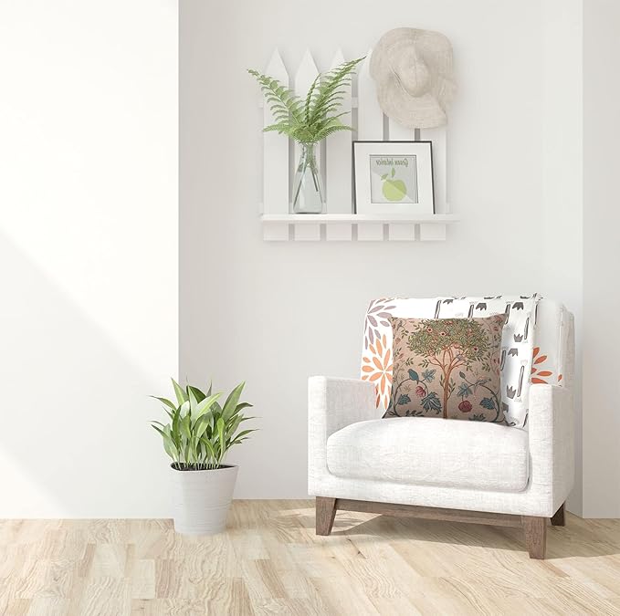 Charlotte Home Furnishings Decorative Tapestry Pillow Cover 19x19 in, Beige Kelmscott Couch Throw Pillow Cover, French Country Square Cushion Cases for Bed Room Home Decor, Soft Cotton Jacquard Woven