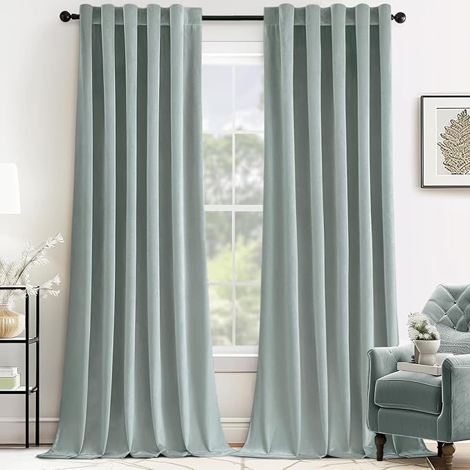MIULEE Velvet Curtains 52x90 inches 2 Panels Misty Blue Blackout Curtains | by MIULEE