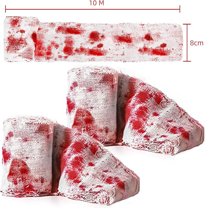 Wholelovein 2 PCS Halloween Creepy Cloth 800 Inch Bloody Scary Blood Gauze Bandages Decorations