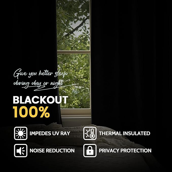Yakamok Grey 100% Blackout Curtain Panels 84 inches, 2 Panels | Blackout - Image 7