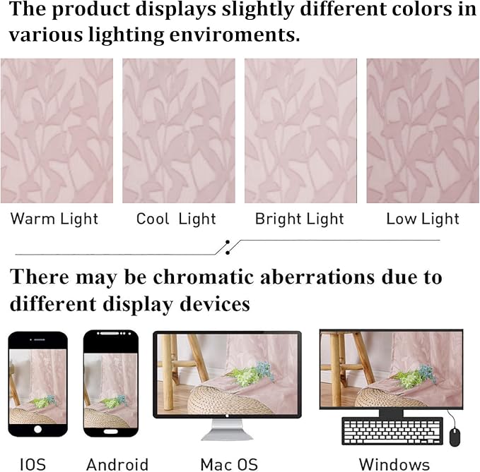 Lecloud Leia 54 Inch Living Room Blush Sheer Curtains 2 Panels, Lightweight - Image 5