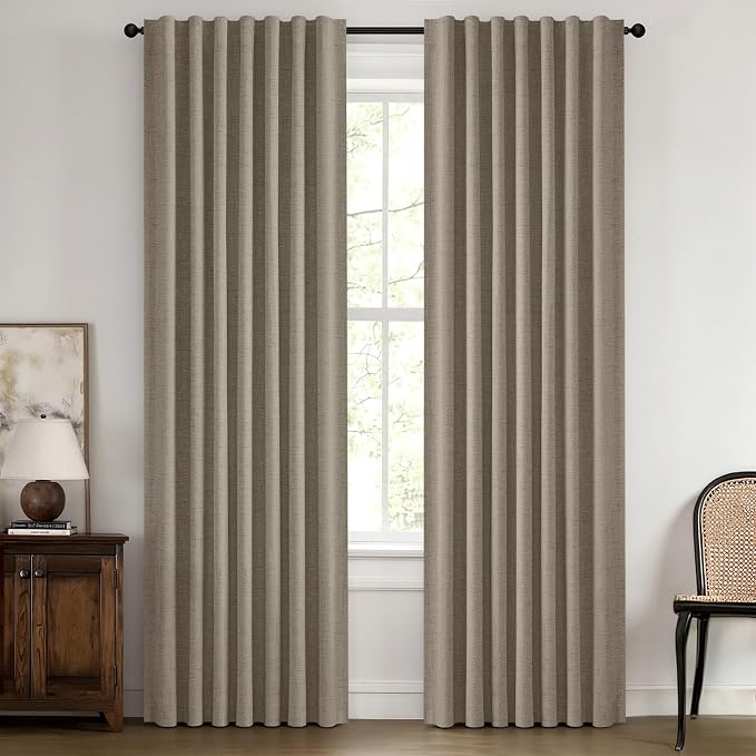 MIULEE 100% Blackout Linen Curtains 42 x 63 Inch Faux Linen 2 Panels | Thermal by MIULEE