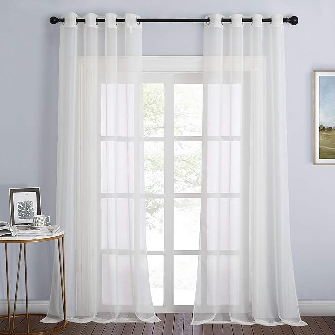 NICETOWN Patio Door Sheer Curtains 96 inch Length, Ring Top Voile Textured Airy by NICETOWN