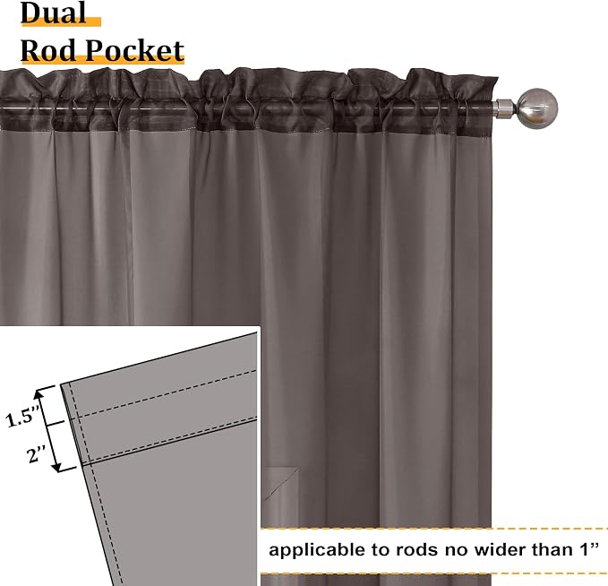 Aiyufeng Chocolate Sheer Curtains 54 Inches Long 2 Panels, Solid Voile Top Dual - Image 4
