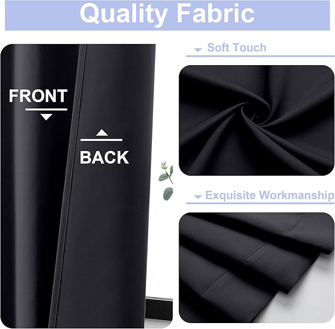 Simplebrand Ava Black Short 24 Inches Blackout Curtain 2 Panels Set, Half - Image 3