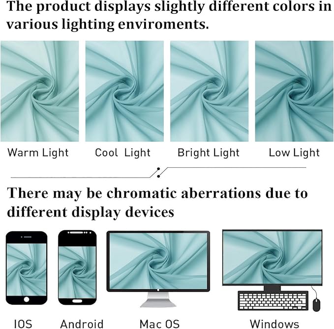 Aqua Sheer Curtains for Bedroom 54 Inch Length 2 Pcs, Rod Pockets Solid Color - Image 4