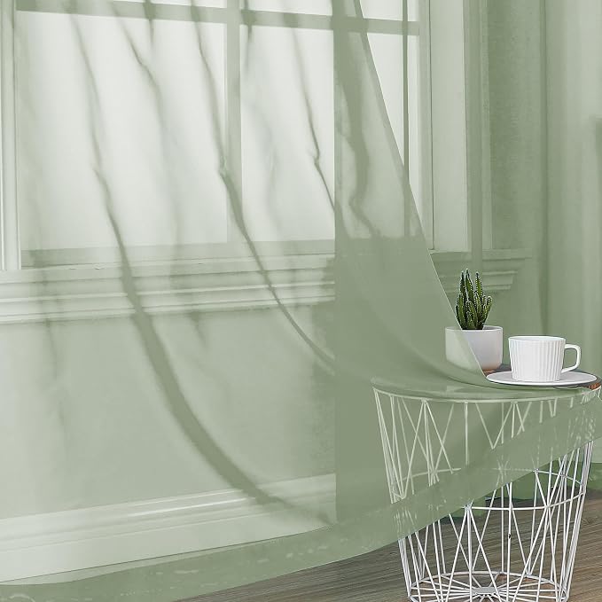 OVZME Sage Green Sheer Curtains 90 Inches Long 2 Panels - Image 6