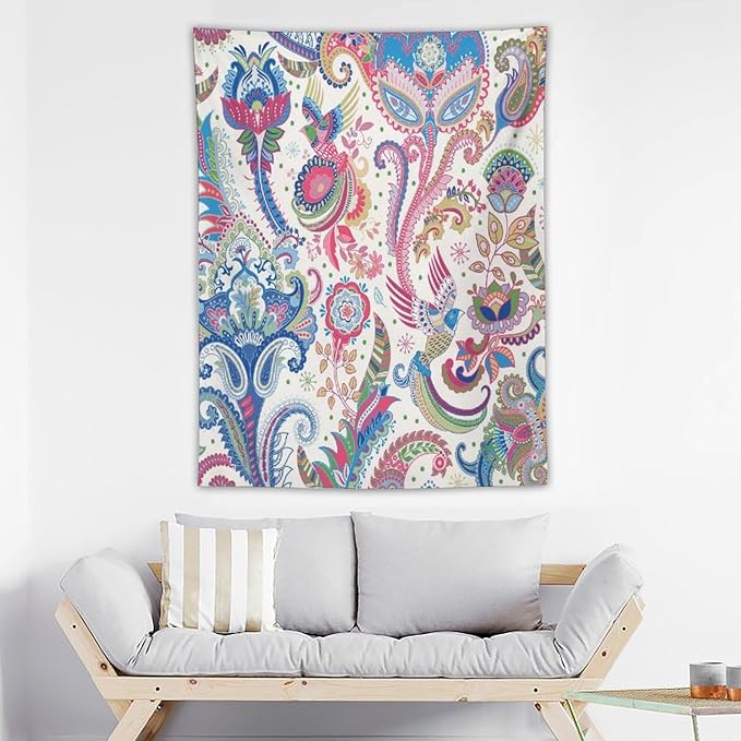 ICMOLYYENLO Boho Green Leaves Tapestry, Mid Century Abstract Tropical Palm Leaves Modern Minimalist Geometric Wall Hanging, Neutral Home Decor Art for Living Room Bedroom Dorm 50x60 Inch