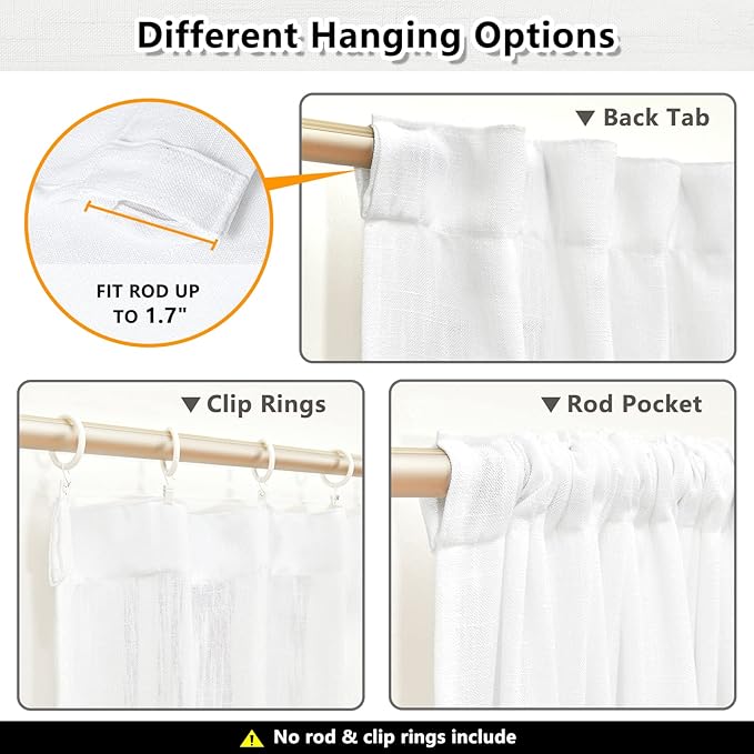 MYSKY HOME White Curtains 84 Inch Length 2 Panels Set, Semi Sheer Cotton Blend - Image 3