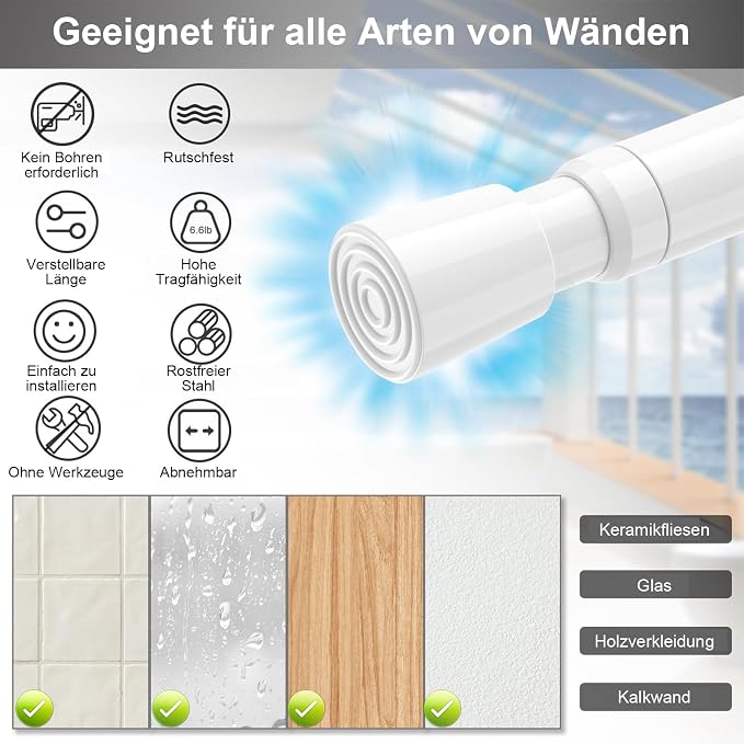 AIZESI Spring Tension Rods Adjustable 26 to 39 inch Tension Curtain Rod Small - Image 2